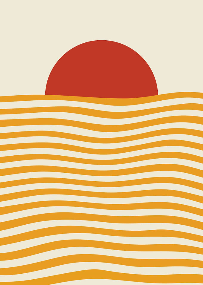 Minimalist Abstract Sunset and Waves