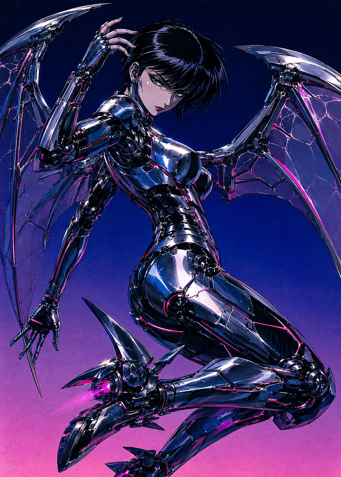 Cybernetic Winged Android Warrior