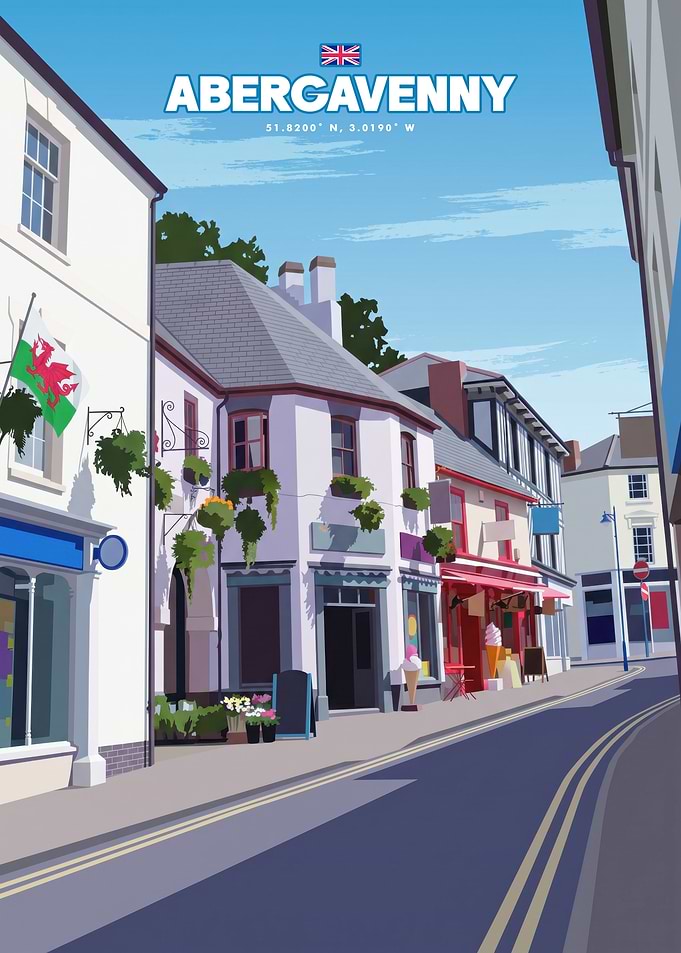 Abergavenny Wales Travel Poster