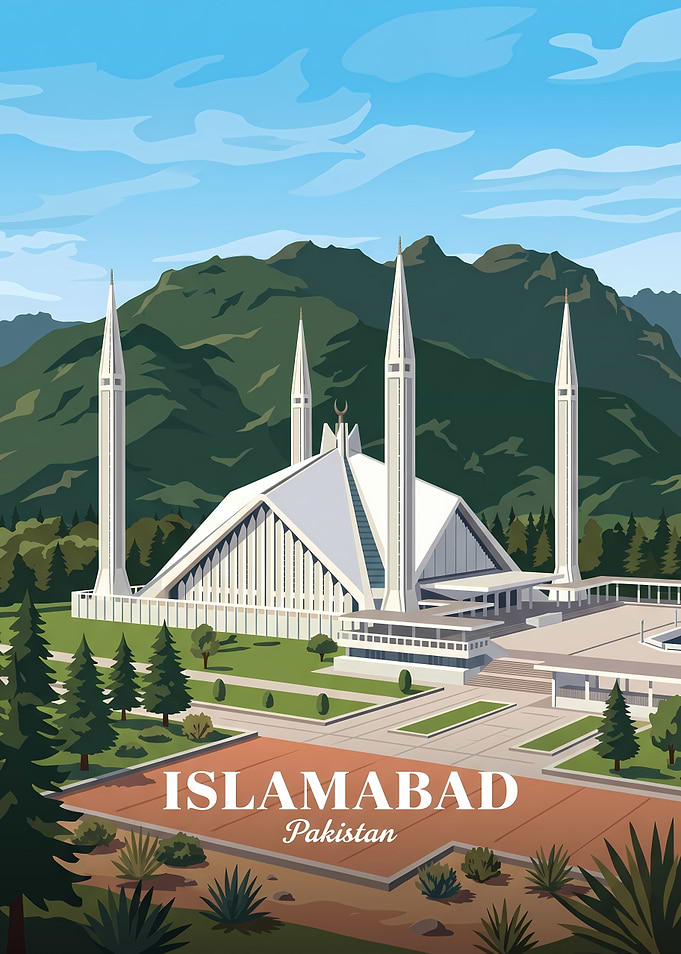 Faisal Mosque Islamabad Travel Poster