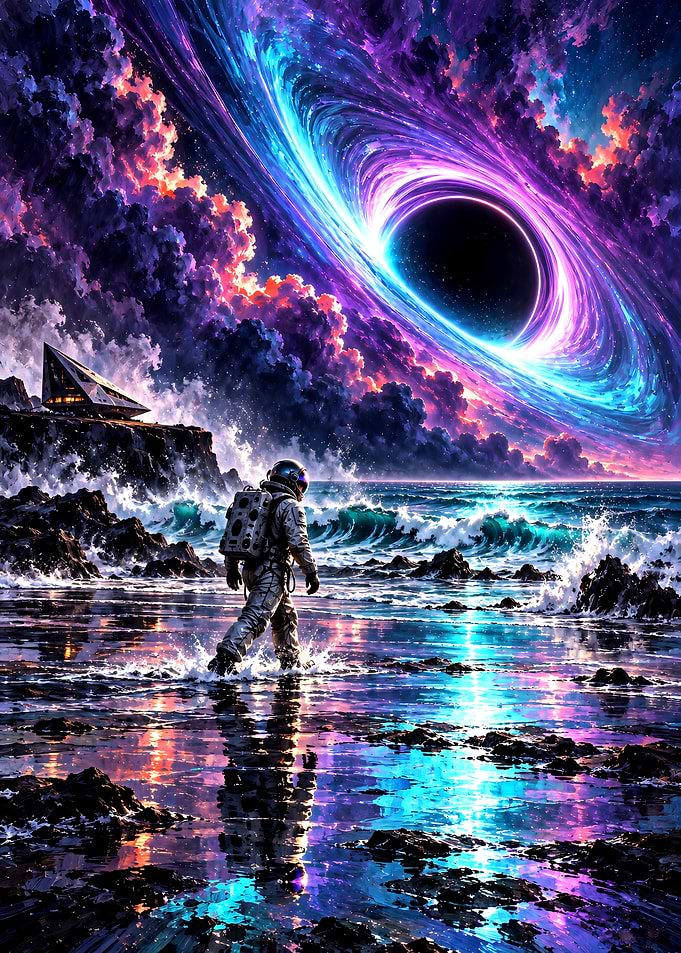 Astronaut Walking on Alien Shore