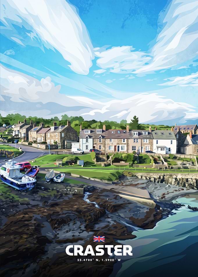 Craster Village Travel Poster