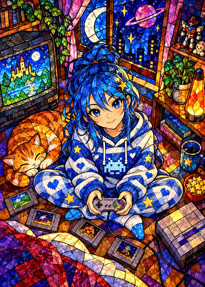 Stained Glass Anime Gamer Girl
