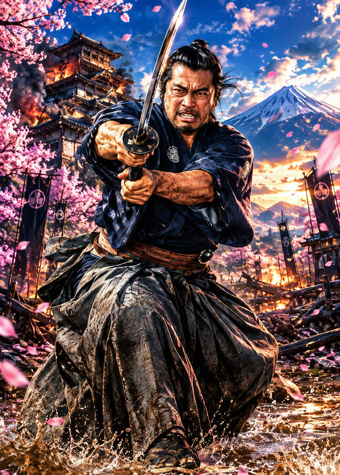 Fierce Samurai Warrior in Battle