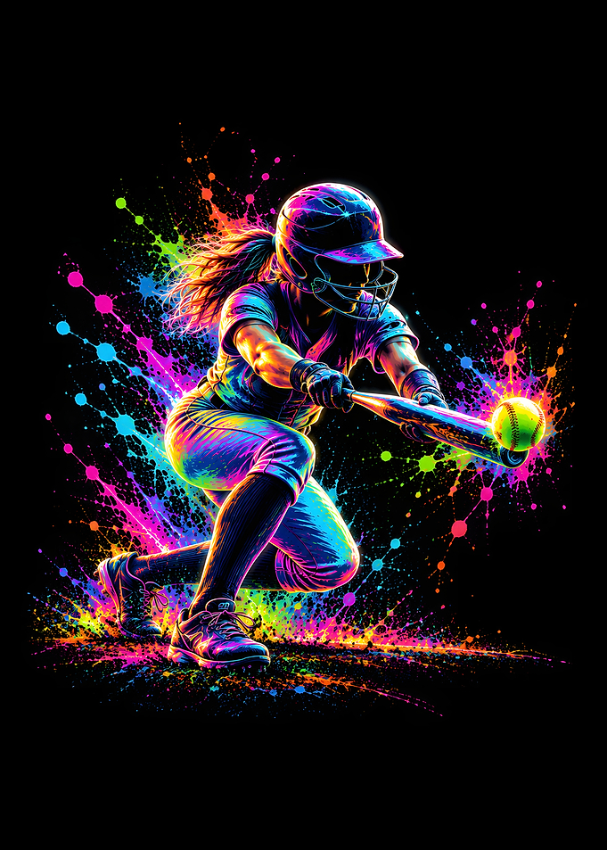 Neon Softball Hitter Swing