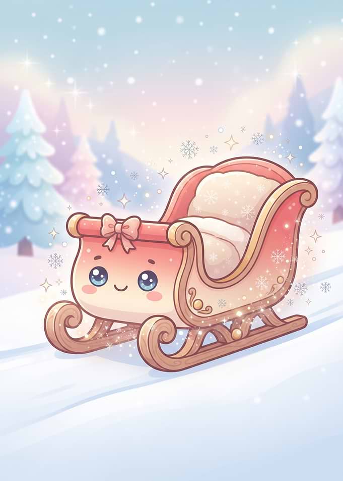 Cute Kawaii Christmas Sleigh Illustration