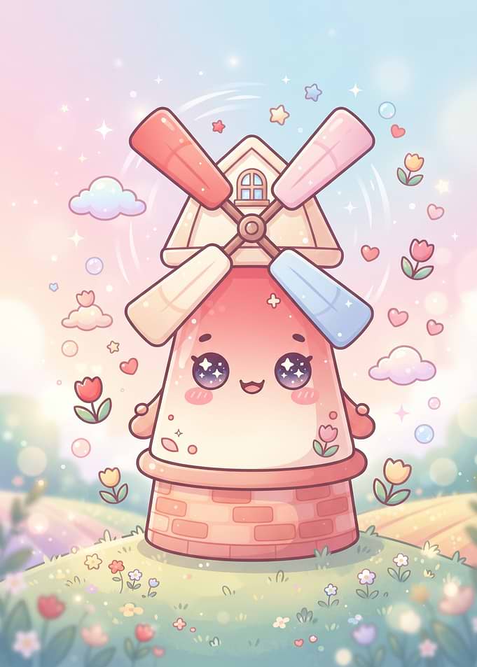 Cute Kawaii Windmill Illustration