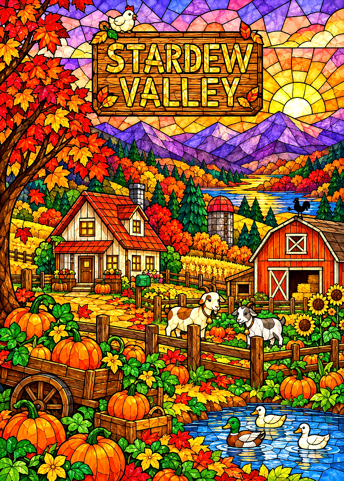 Stardew Valley Autumn Stained Glass Art
