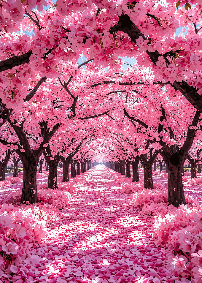 Vibrant Pink Cherry Blossom Tunnel