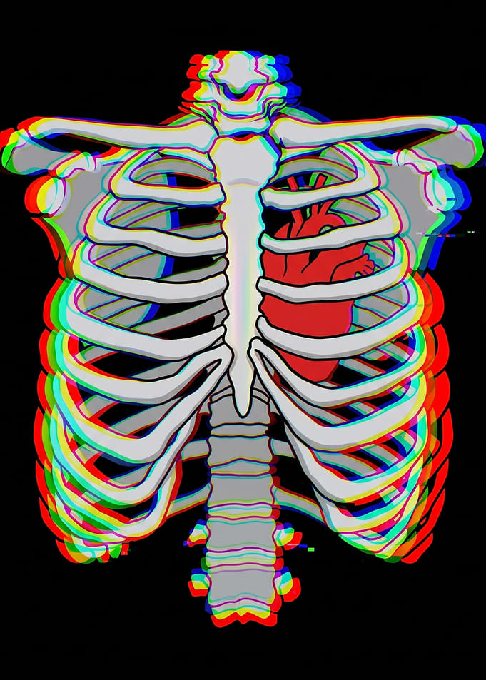 Glitch Art Human Ribcage and Heart