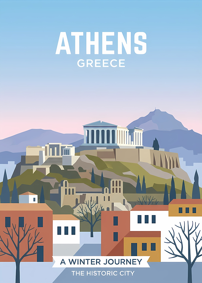 Athens Greece Winter Travel Poster