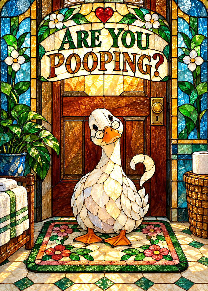 Stained Glass Duck Bathroom Sign