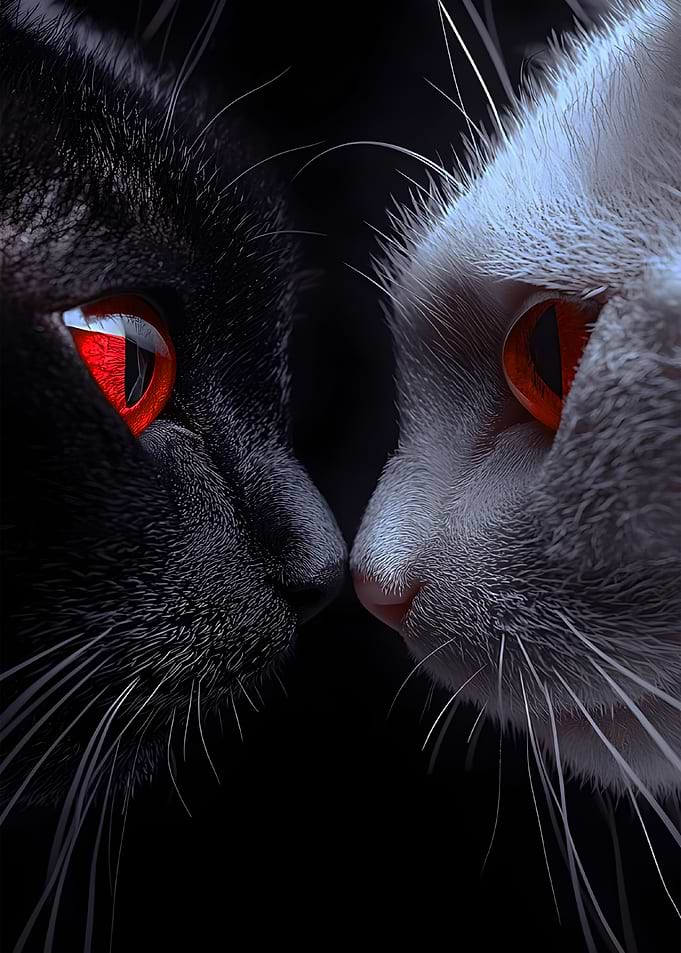 Black Cats and White Cats Facing Each Other