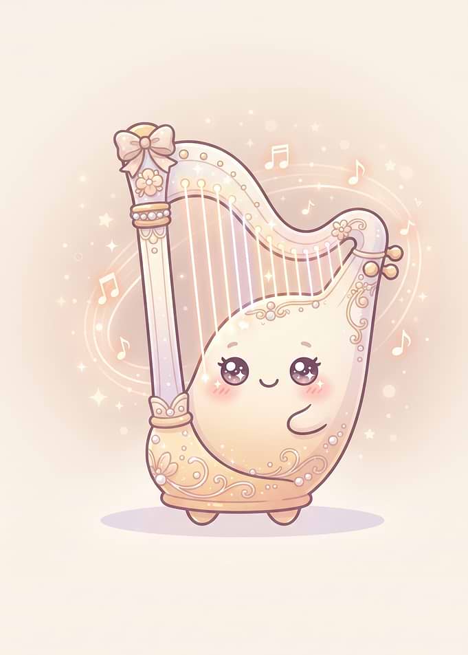 Cute Kawaii Harp Character Illustration