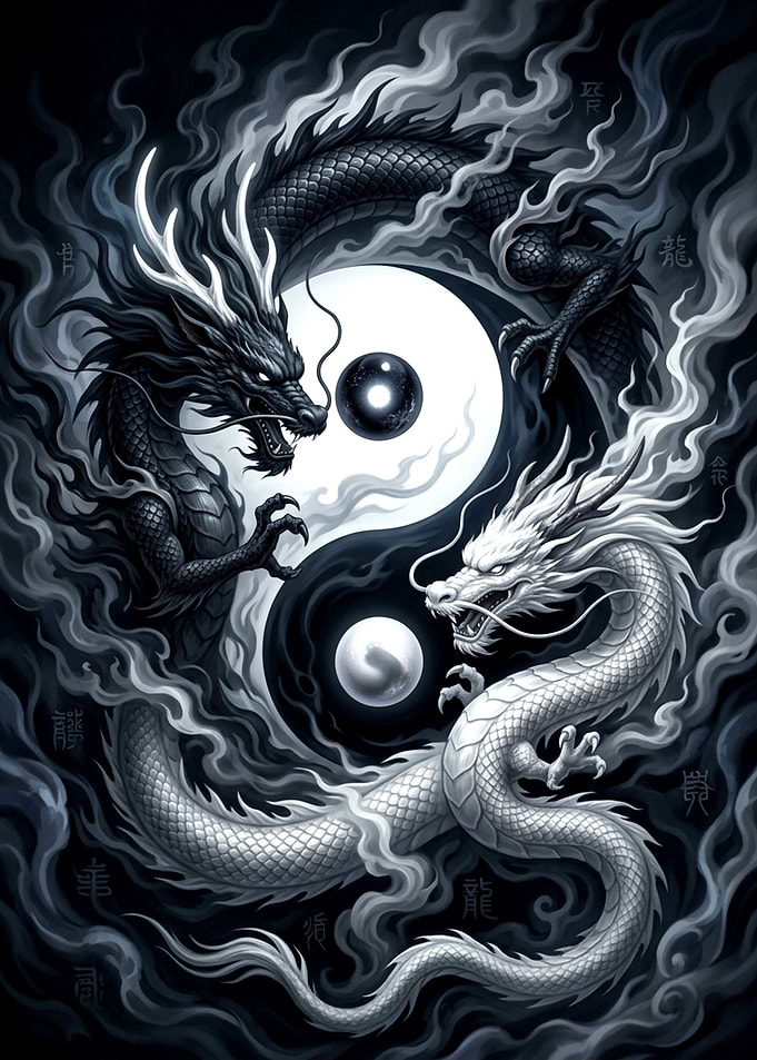 Yin Yang Dragon Duality Art