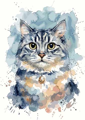 Watercolor Portrait of a Tabby Cat