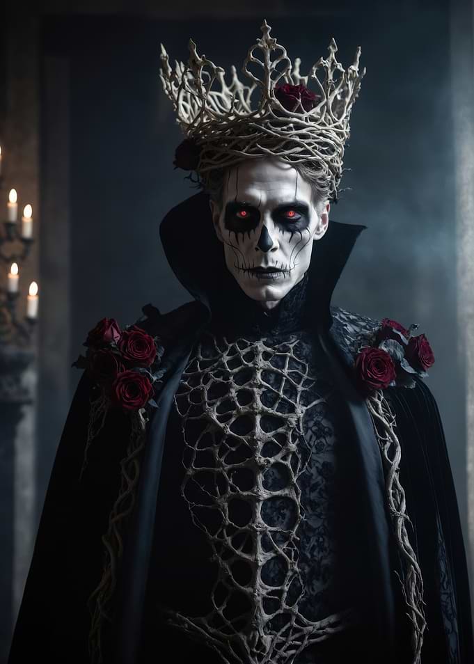 Gothic Skeleton King with Red Roses