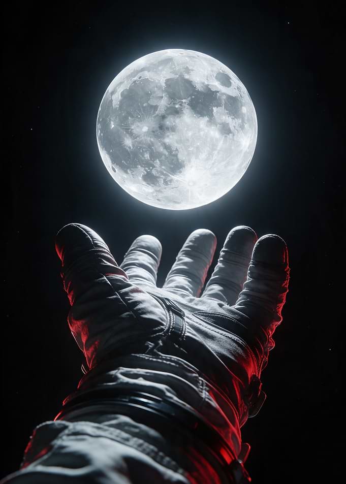 Astronaut Hand Reaching for the Moon
