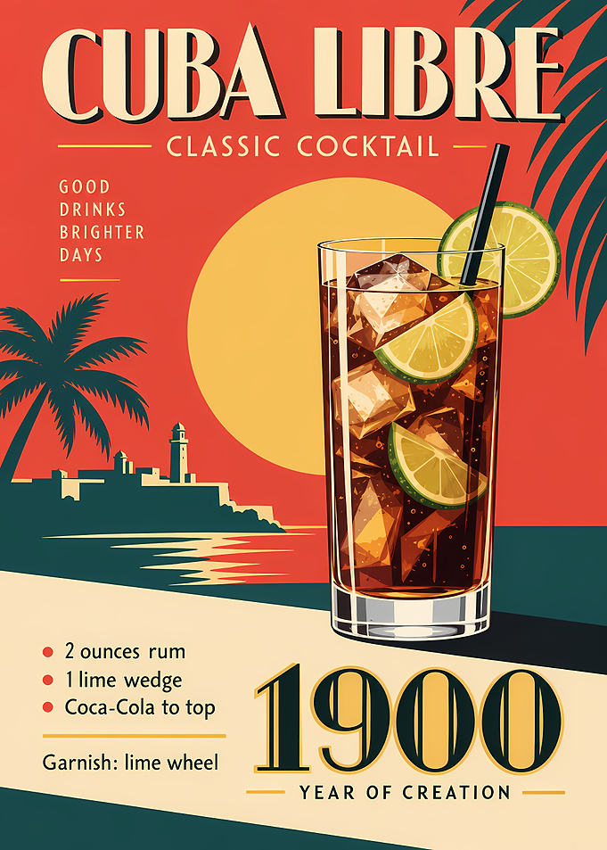 Vintage Cuba Libre Cocktail Poster