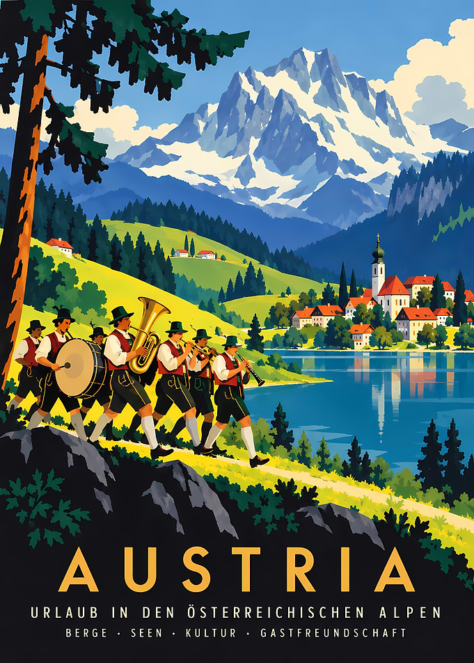 Vintage Austria Alpine Travel Poster