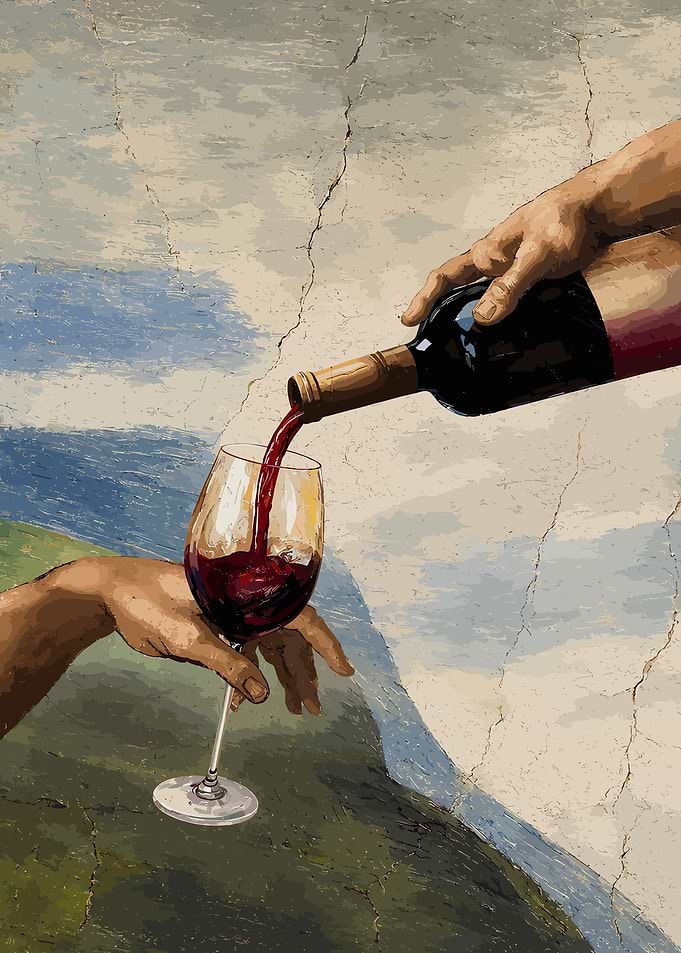Creation of Wine Parody Art