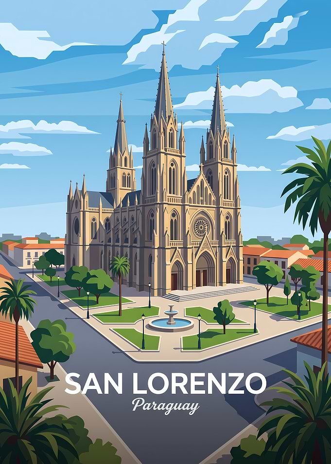 San Lorenzo Cathedral Paraguay Travel Poster