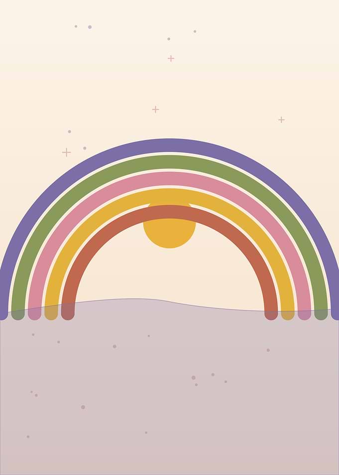 Minimalist Retro Rainbow Sunset Illustration