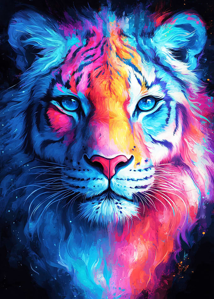Vibrant Neon Tiger Portrait