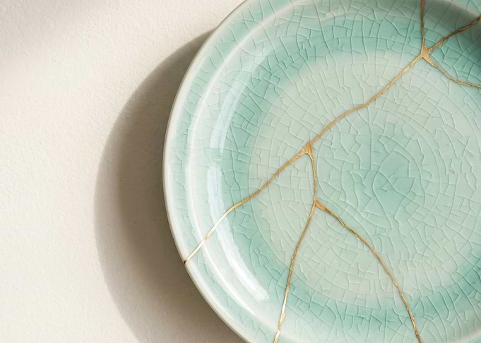 Celadon Jade Crackle Kintsugi Plate