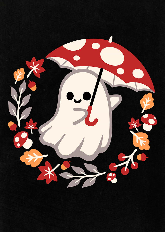 Cute Ghost with Mushroom Umbrella