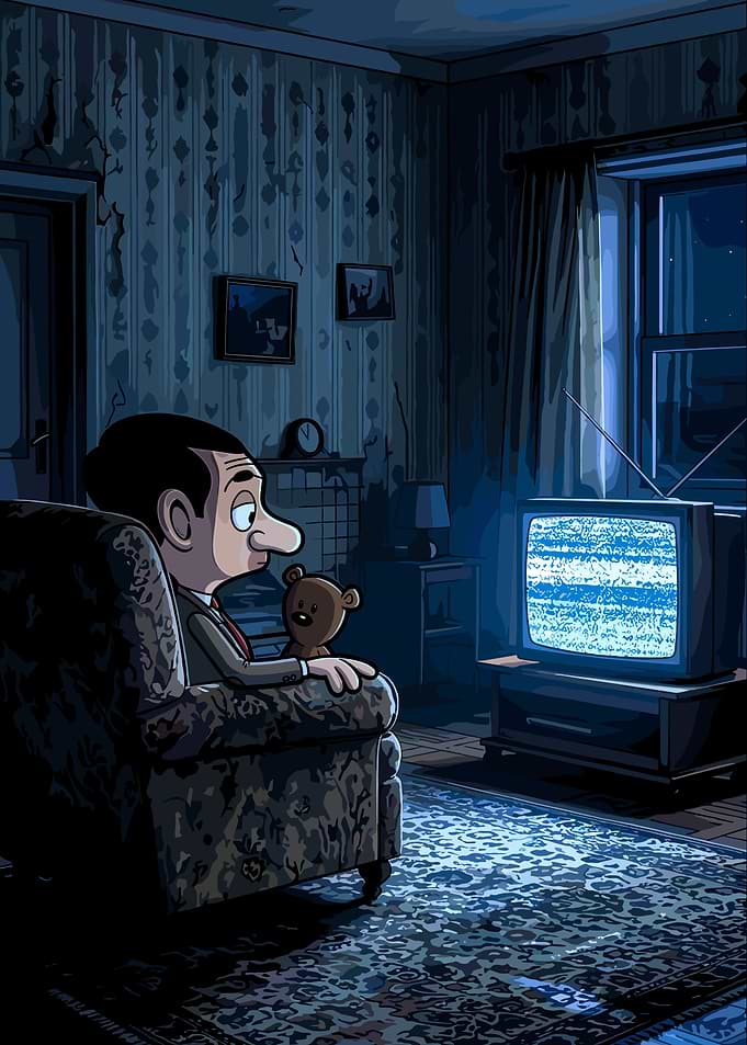 Mr. Bean Watching Static TV