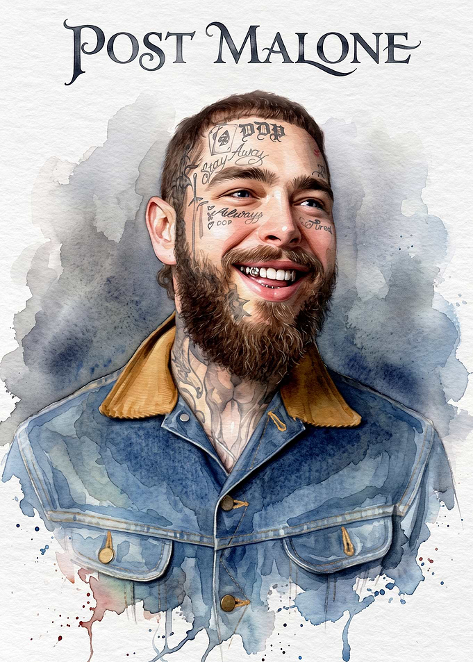 Post Malone Watercolor Portrait