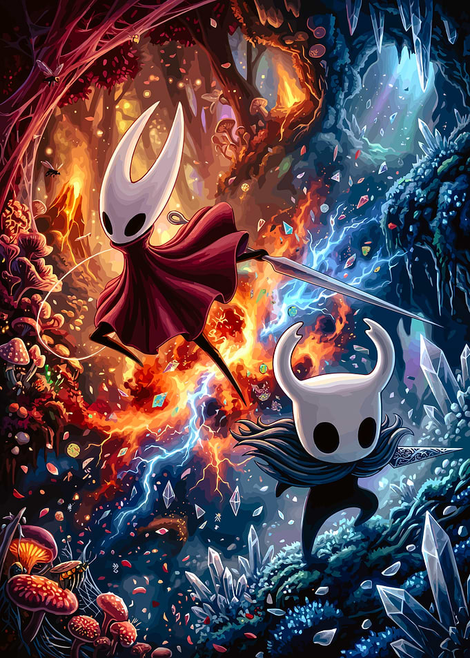 Hollow Knight and Hornet Battle Scene