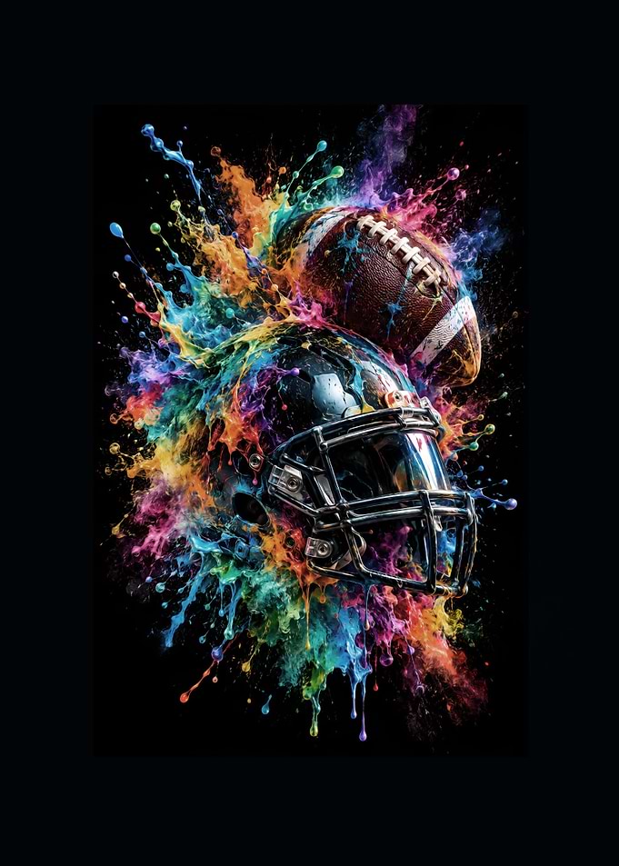 Colorful American Football Helmet and Ball