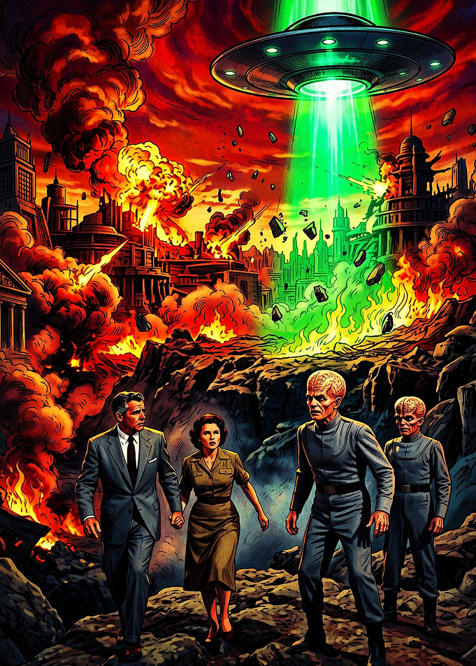 Alien Invasion Retro Sci-Fi Art
