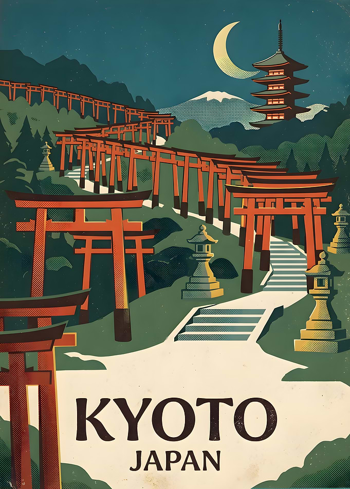 Vintage Kyoto Japan Travel Poster