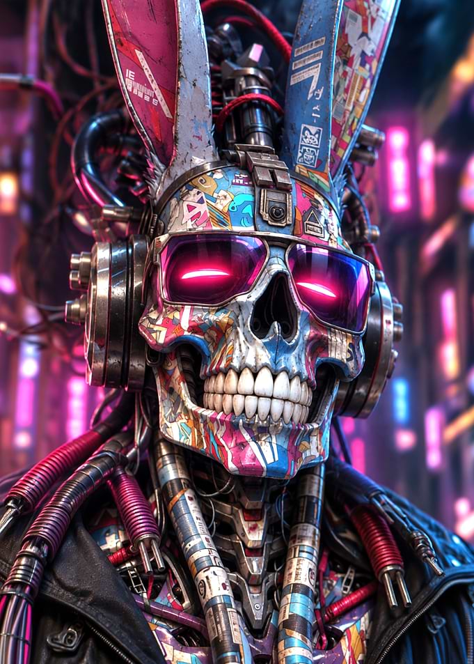 Cyberpunk Graffiti Skull Rabbit Cyborg