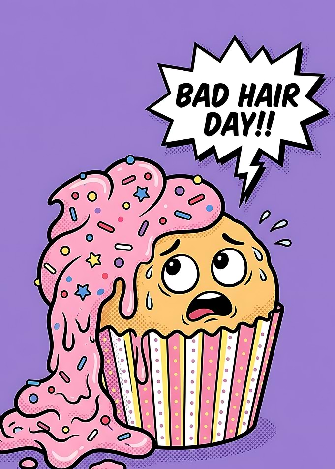 Funny Bad Hair Day Cupcake Illustration