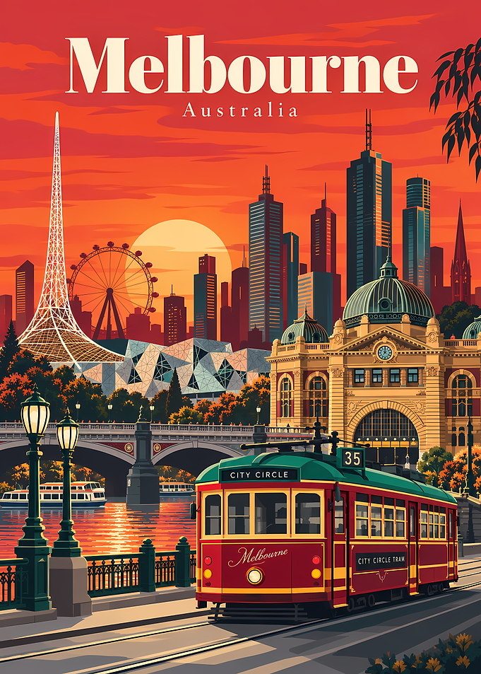 Melbourne Australia Cityscape Travel Poster