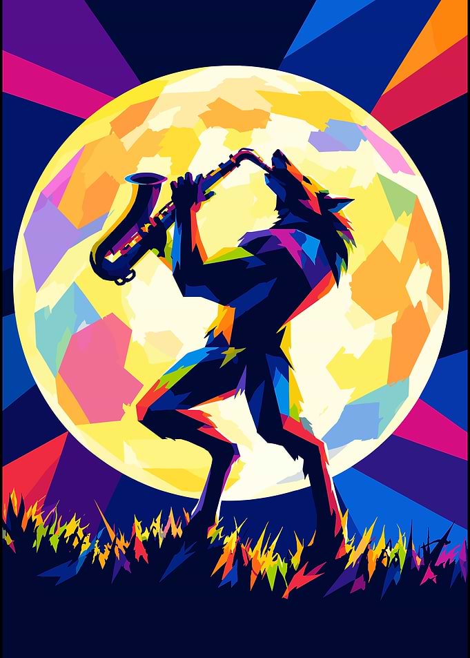 Werewolf Playing Saxophone Pop Art
