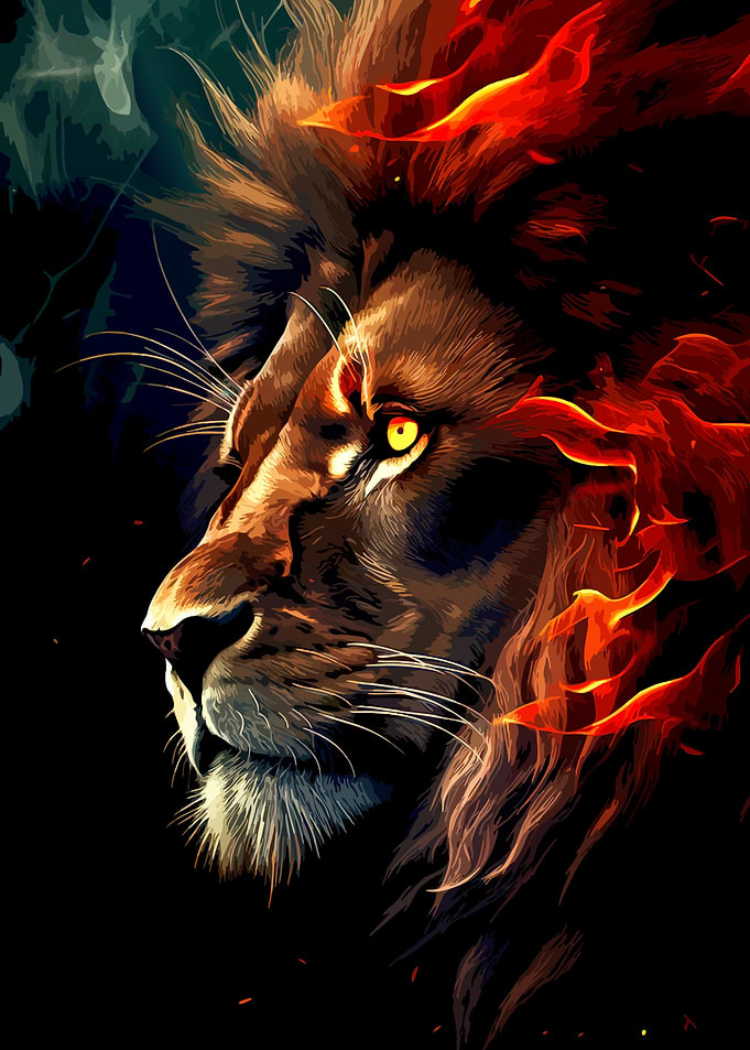 Fiery Lion Profile Portrait