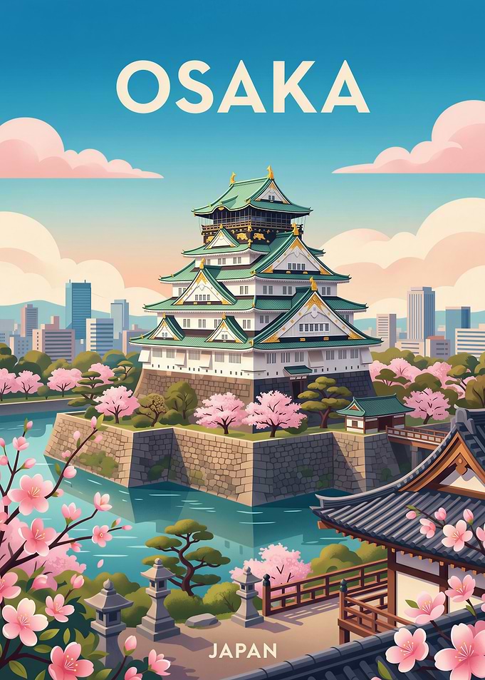 Osaka Castle Japan Travel Poster
