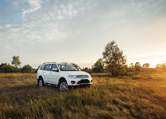 White Mitsubishi SUV in Golden Field