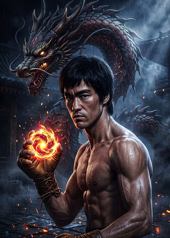 Martial Artist Fire Dragon Poster