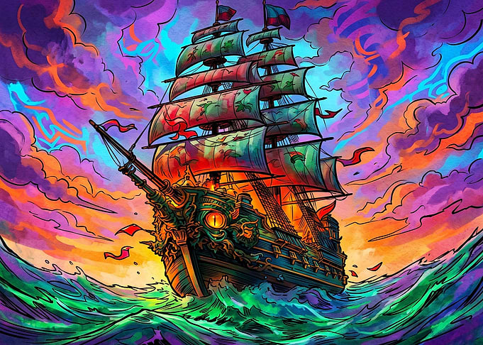 Psychedelic Fantasy Pirate Ship