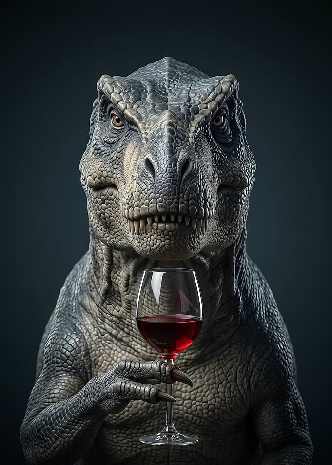 Sophisticated T-Rex Drinking Red Wine poster