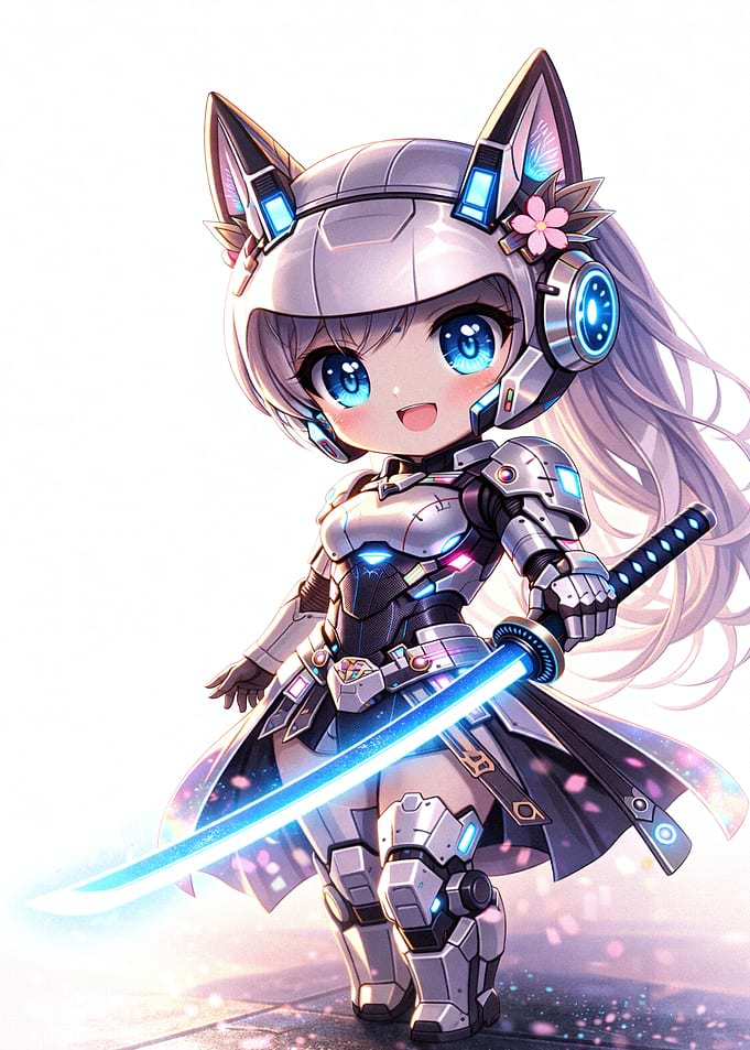 Chibi Cybernetic Cat Girl Warrior