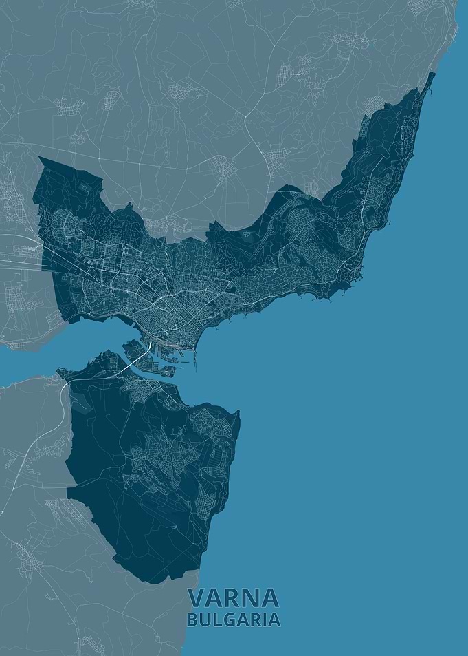 Minimalist Map of Varna, Bulgaria