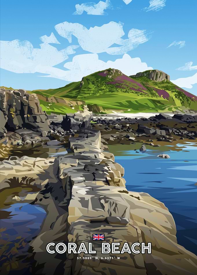 Coral Beach Scotland Travel Poster