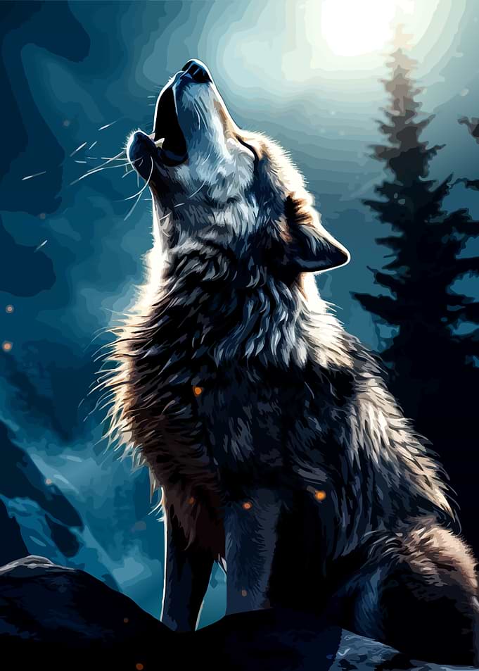 Wolf Howling at the Moon